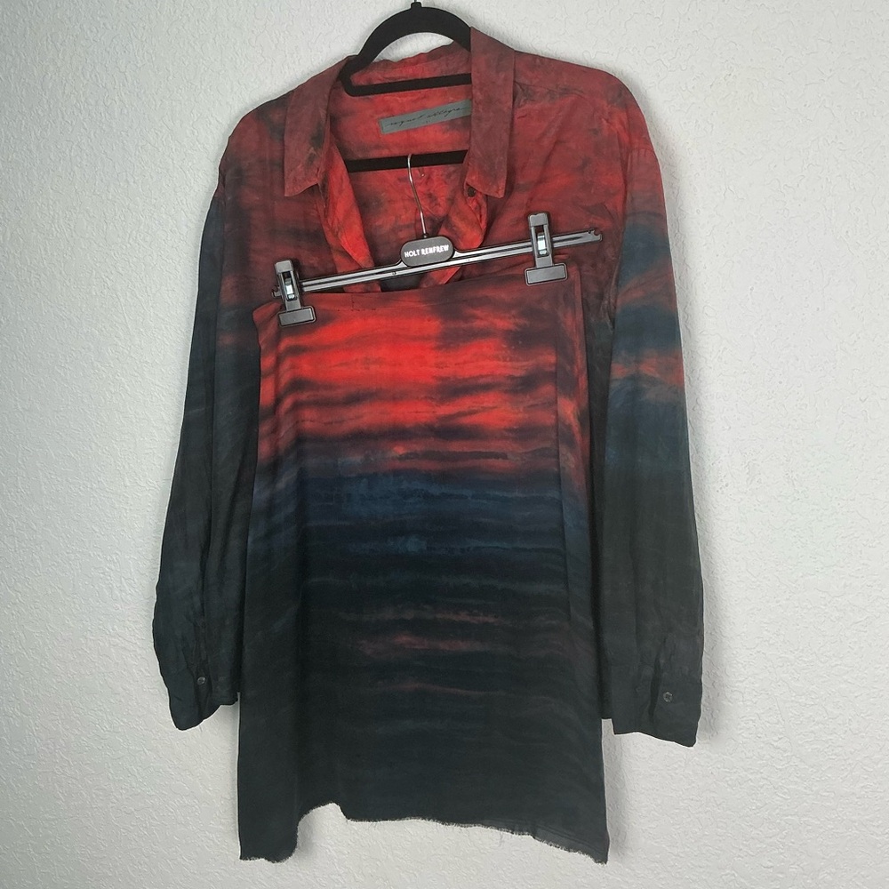 Raquel Allegra Red/charcoal silk blouse and skirt